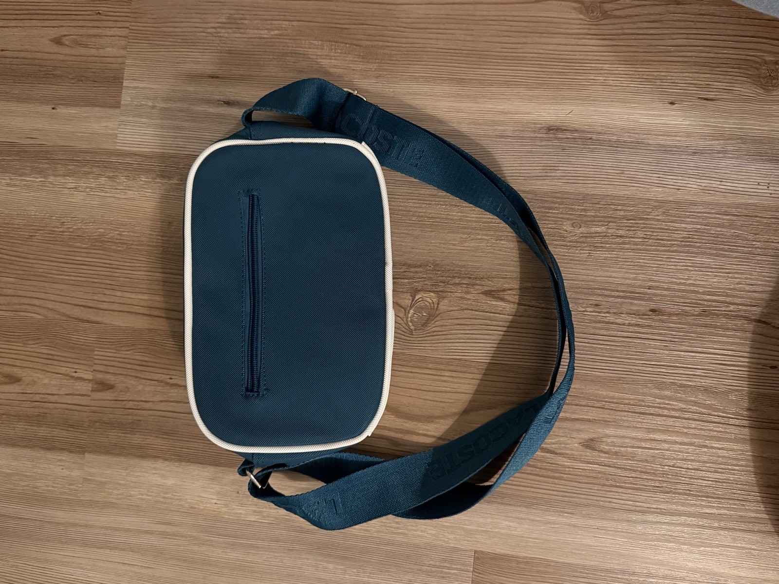 Lacoste Blue/White Messenger Crossbody Bag, Zip Closure, Adjustable Strap