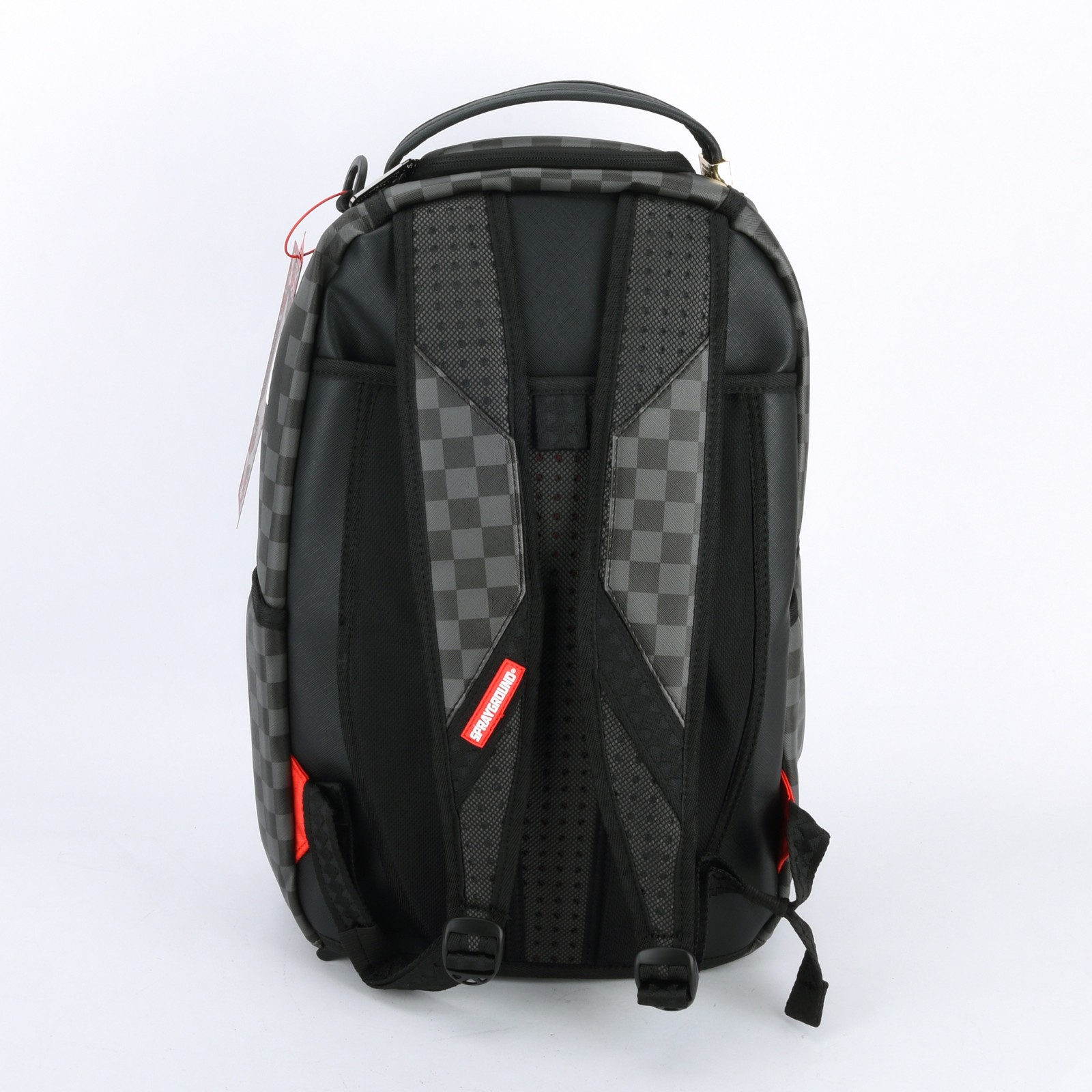 Sprayground Shark Lights Out Effect Leather Backpack Unisex Plaid Black Gray