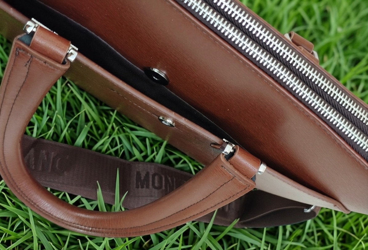 Montblanc Brown Color Leather Briefcase Laptop Bag | Adjustable Strap |Star Logo