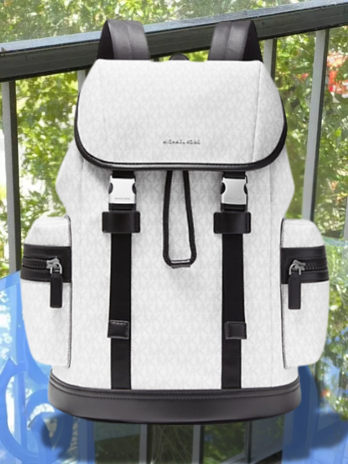 Michael Kors Cooper Men Buckle Straps Side Pockets Travel Backpack Bright White