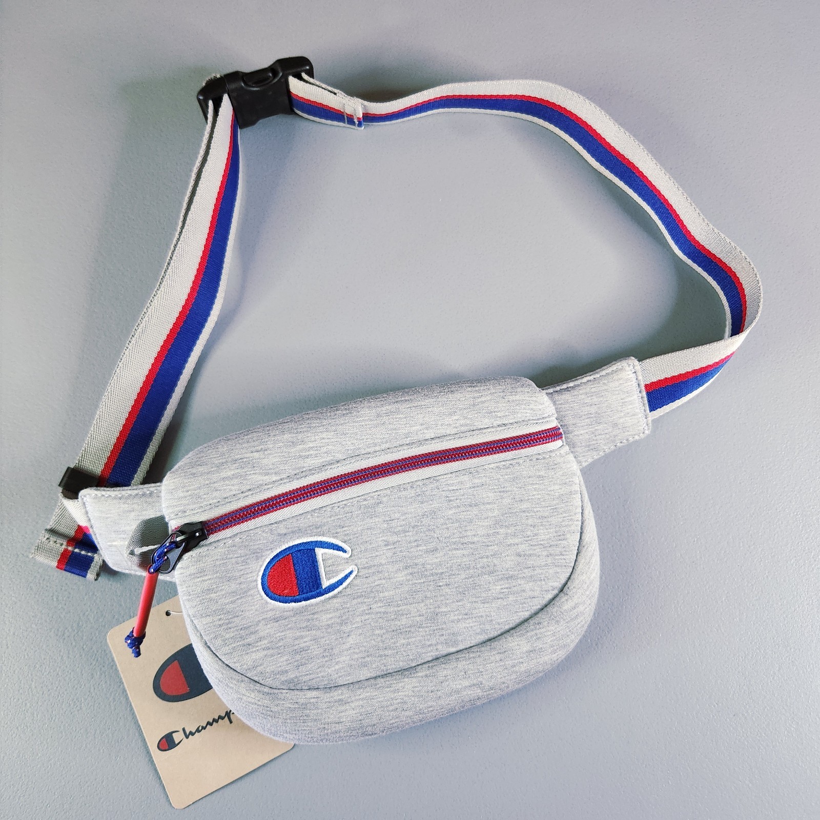 Champion Attribute Gray Jersey Waistbag Fanny Pack NWT Adjustable Striped Strap