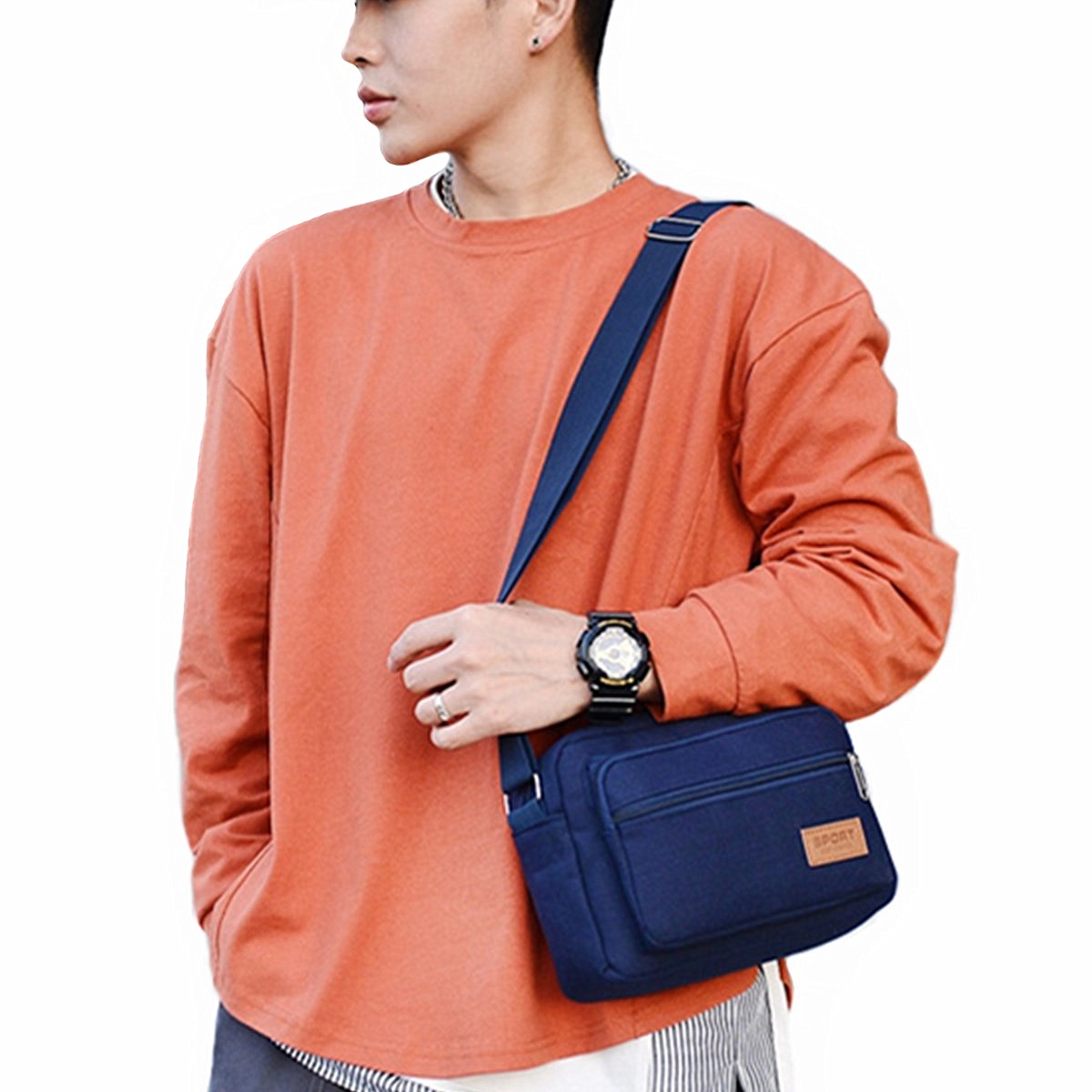 Men’s Fashion Shoulder Casual Crossbody Bag Canvas Fabric Multi Pocket Design
