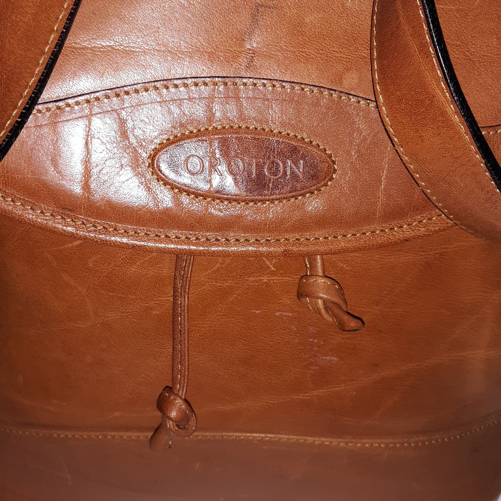 Vtg OROTON Australian Katoomba Backpack Leather Bag Cognac Drawstring Adj Straps