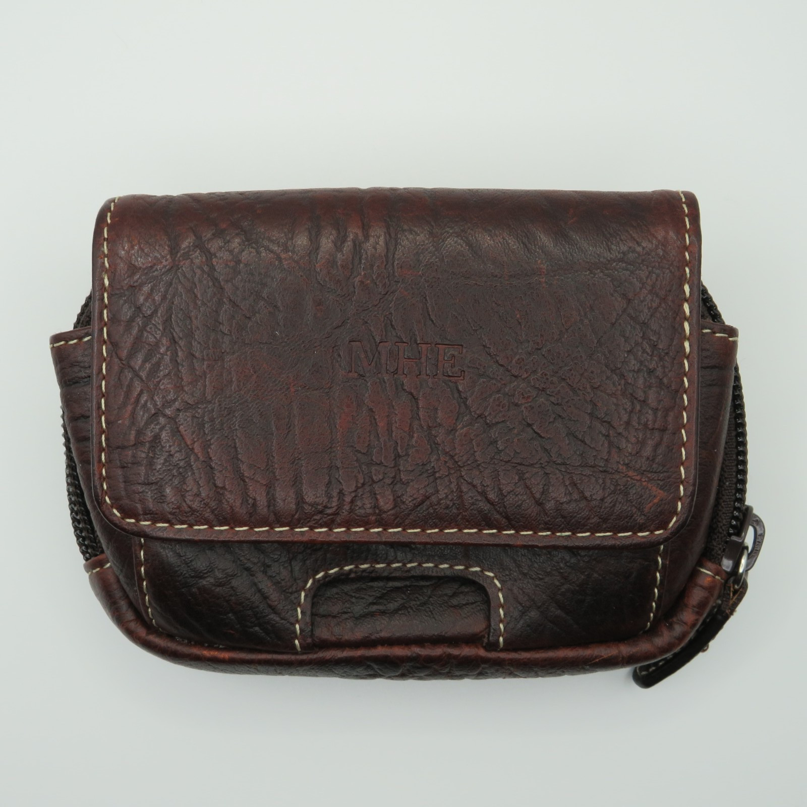 Orvis Leather Belt Loop Pouch 2 Compartments Zipper & Magnetic 3-1/2″x 4-3/4″x2″