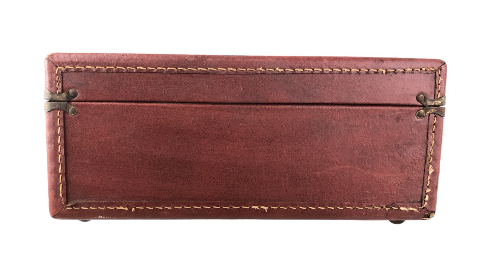 Vintage Hardshell Brown Leather Lockable Artist’s Case 13 x 12 x 5.5″ No Key