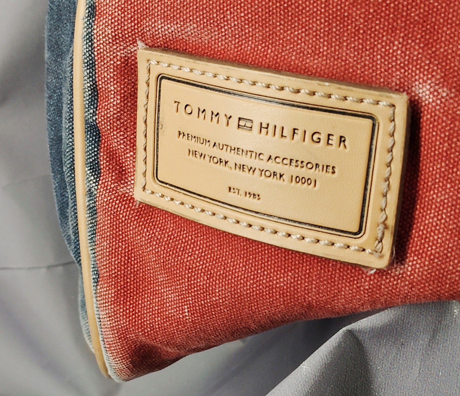 Vintage Tommy Hilfiger Canvas Duffel Bag Red Navy Stripe Weekend Travel Tote No