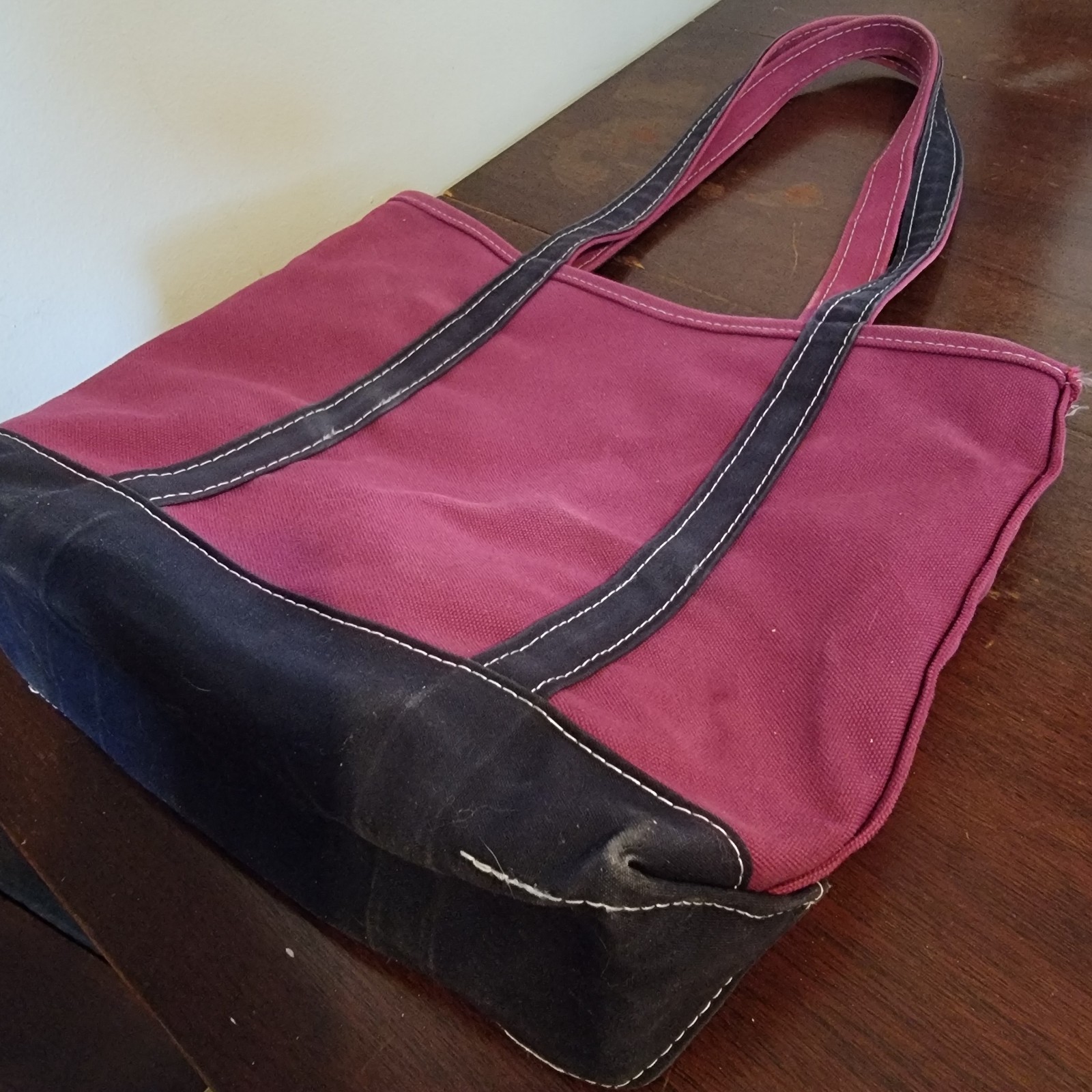 Vintage LL Bean Boat And Tote From 80s/90s Burgundy/Black Medium Distressed Rare