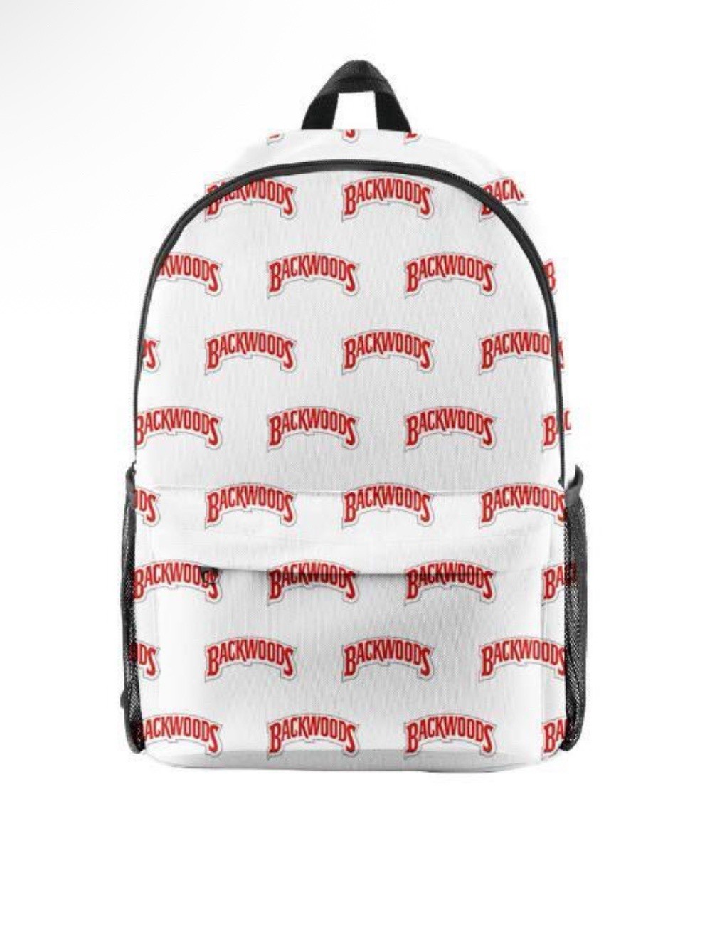 Backwoods Backpack White Backpack Red and Black Lettering Adjustable Straps New