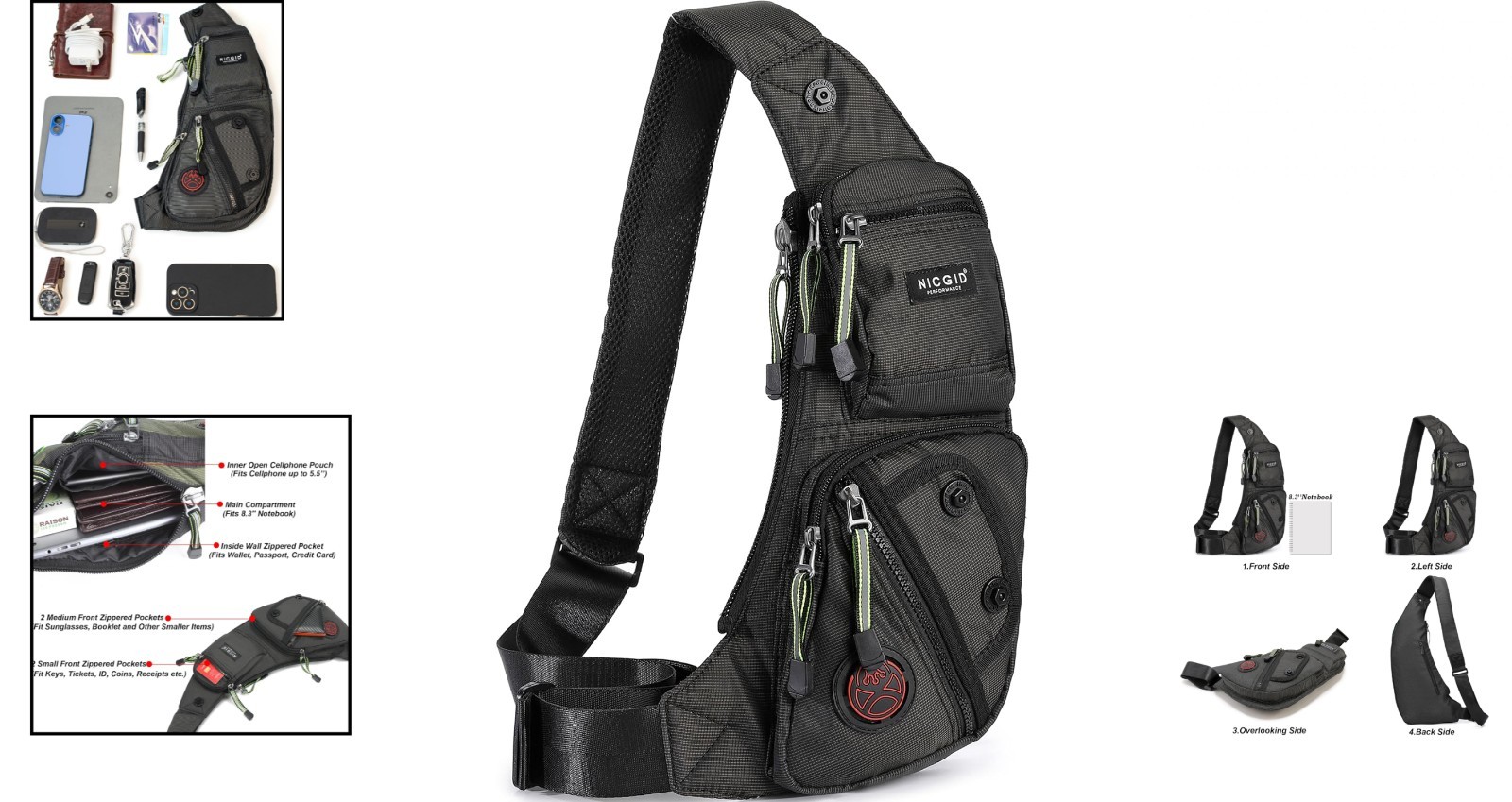 Nicgid Sling Bag Chest Shoulder Backpack Fanny Pack Crossbody Bags for