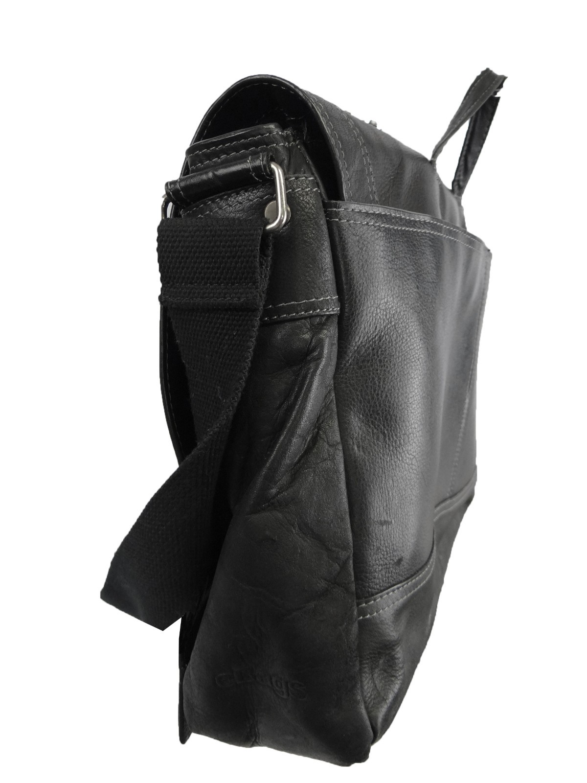Ebags Large Messenger Bag Black Leather Extended Front Flap Crossbody Laptop