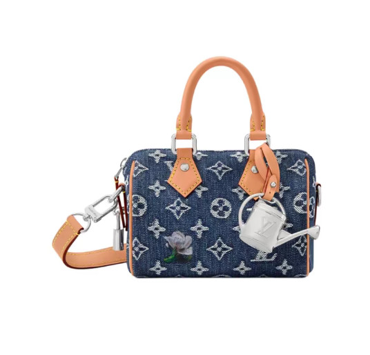 LOUIS VUITTON Speedy 18 BANDOULIÈRE Denim Handbag for Men Blue 7.1*3.9*4.7 in