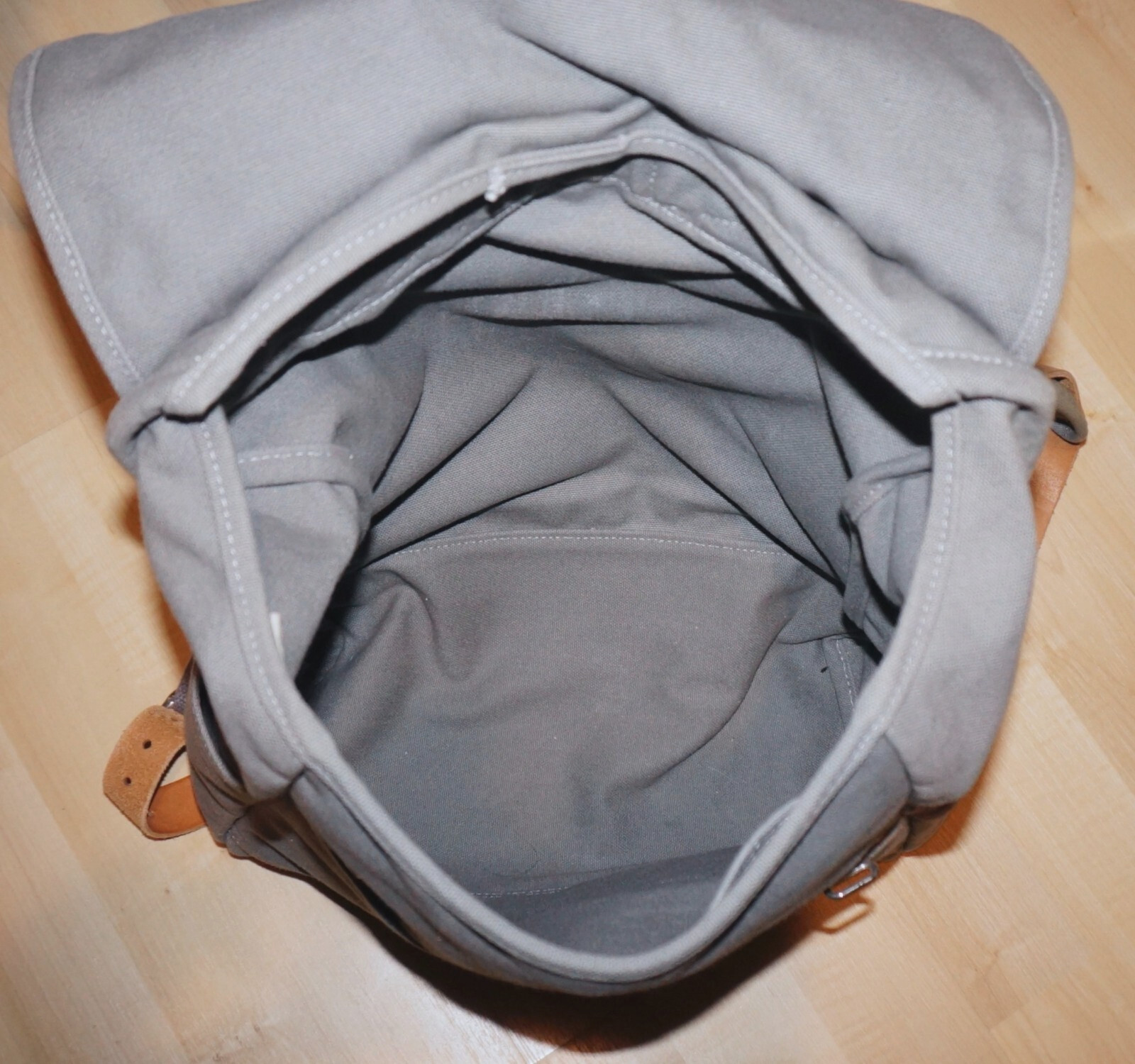 MAKR Large Gray Canvas & Tan Leather Backpack 18×12 USA