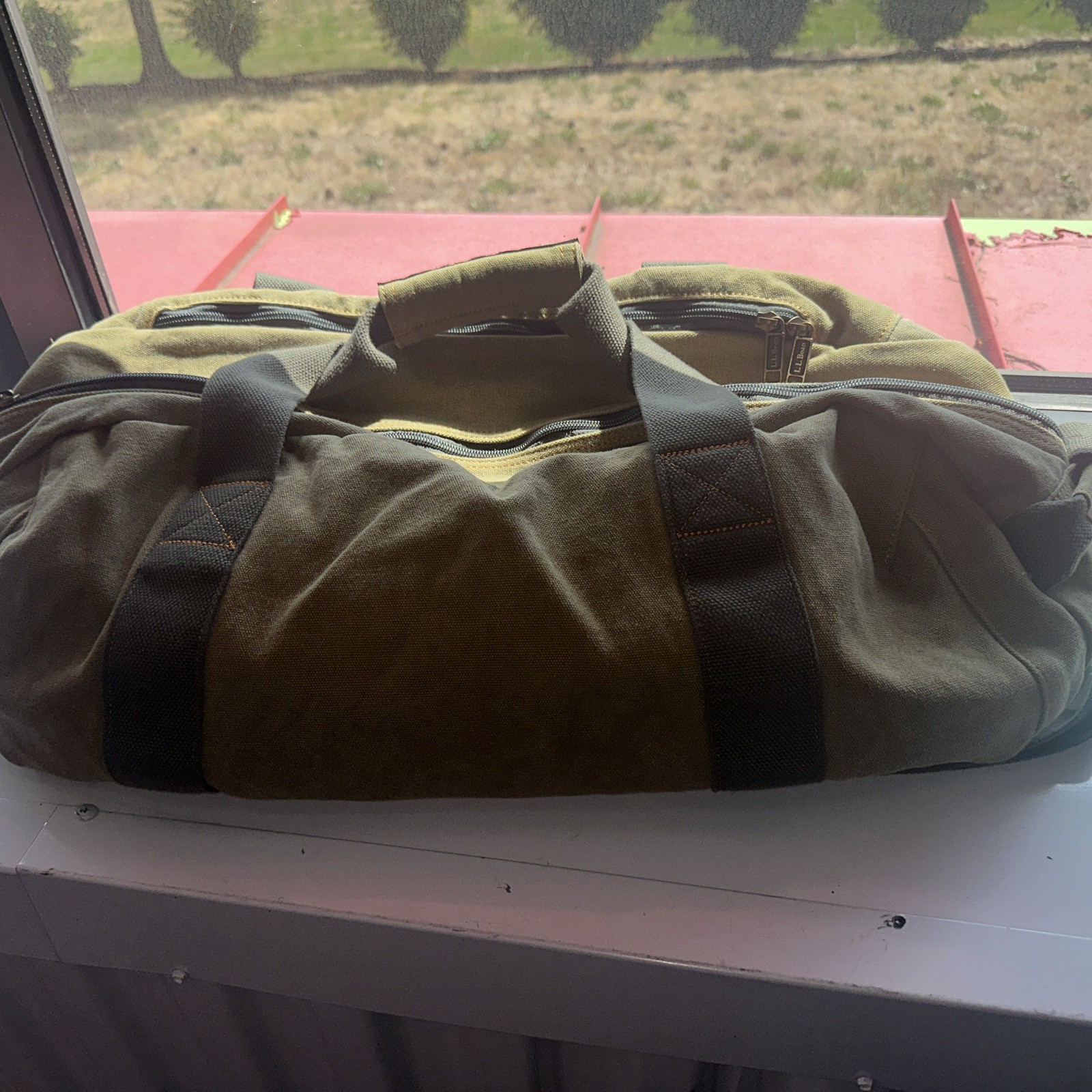 Vintage L.L. Bean Canvas Adventure Duffle Bag Khaki Tan Brown Gorpcore 22”x 13”
