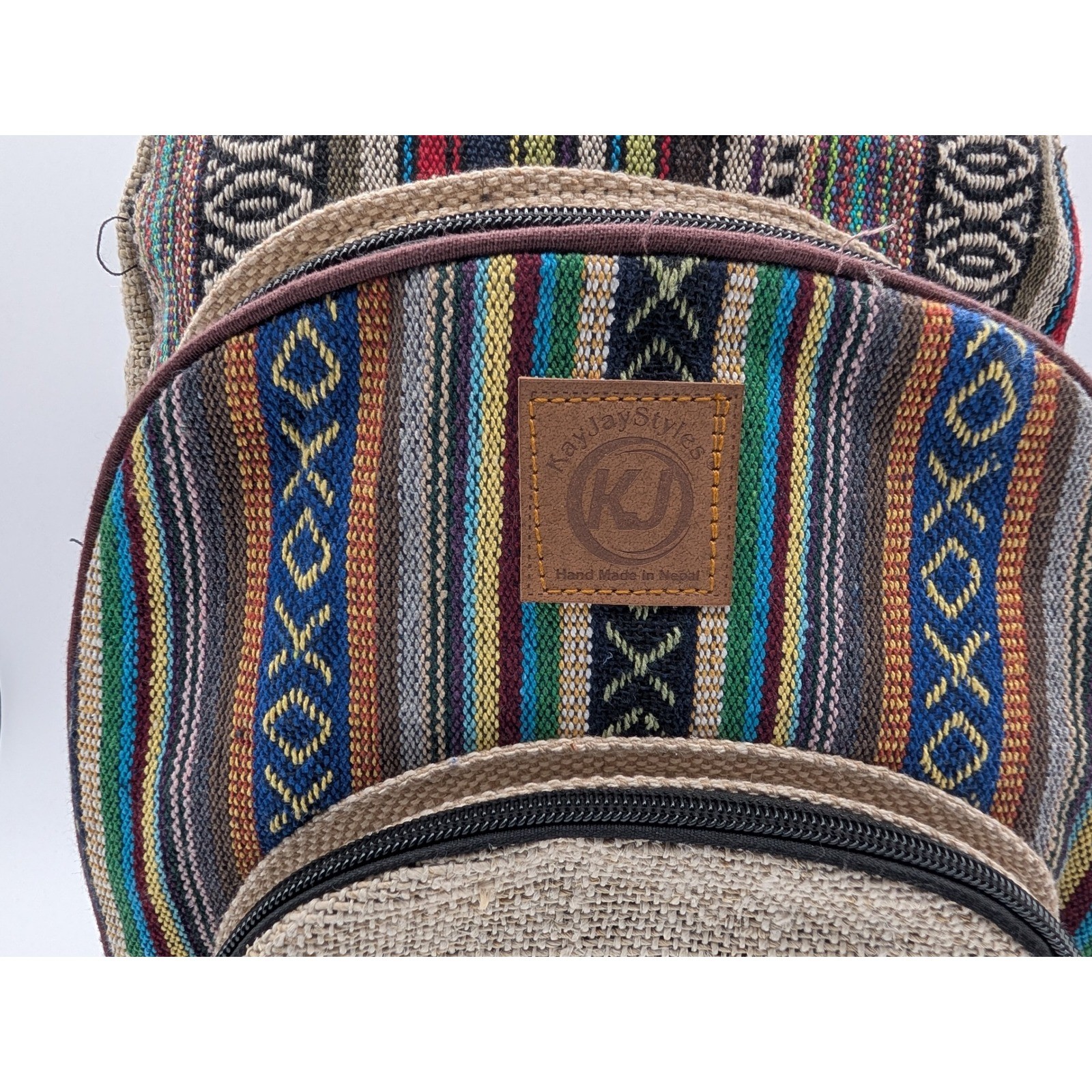 Himalayan Hemp Backpack Multi-Color Striped Woven Boho Laptop Bag Made in Nepal