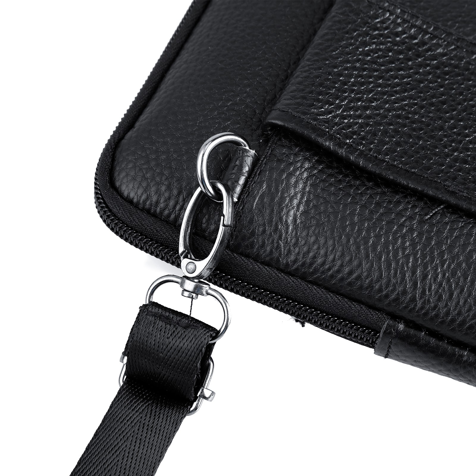 Men Leather Belt Bag Fashion Crossbody Phone Waist Pack 3-Zip Pouch Black/Brown
