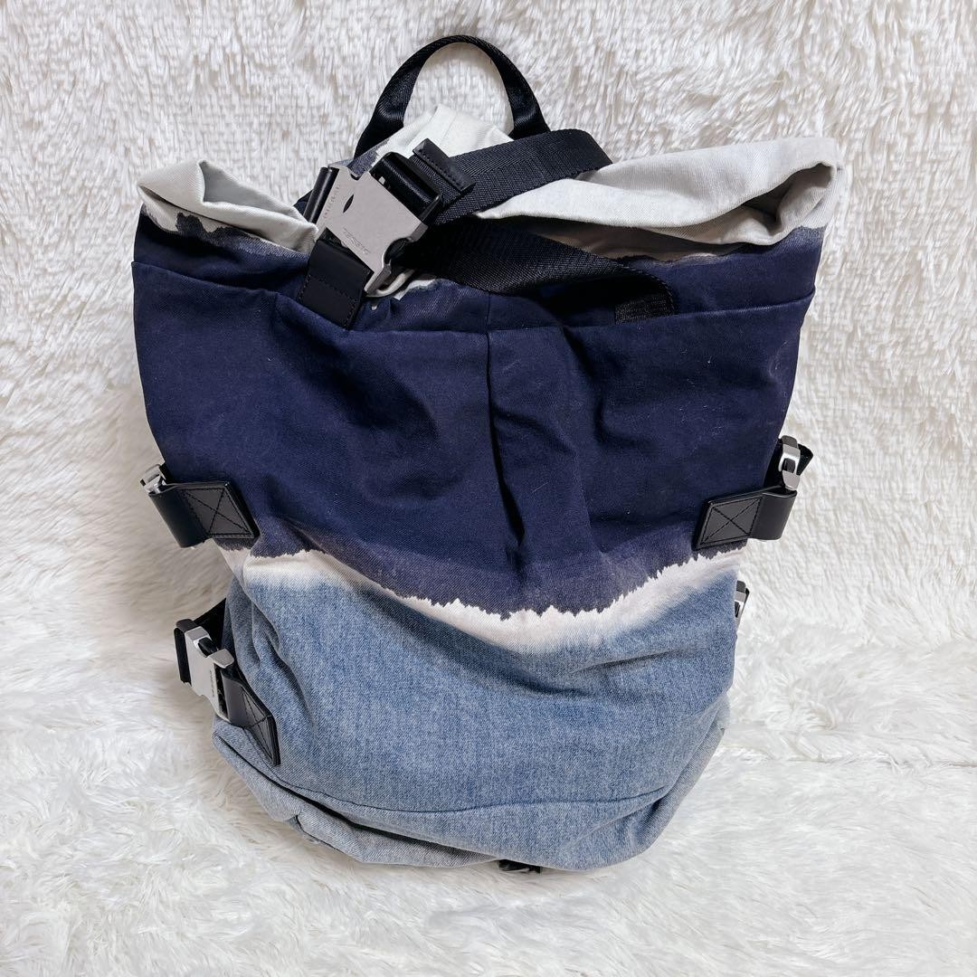 Diesel Men Navy Denim Roll Top Backpack 36x41x18cm Vintage Luxury Stylish Casual
