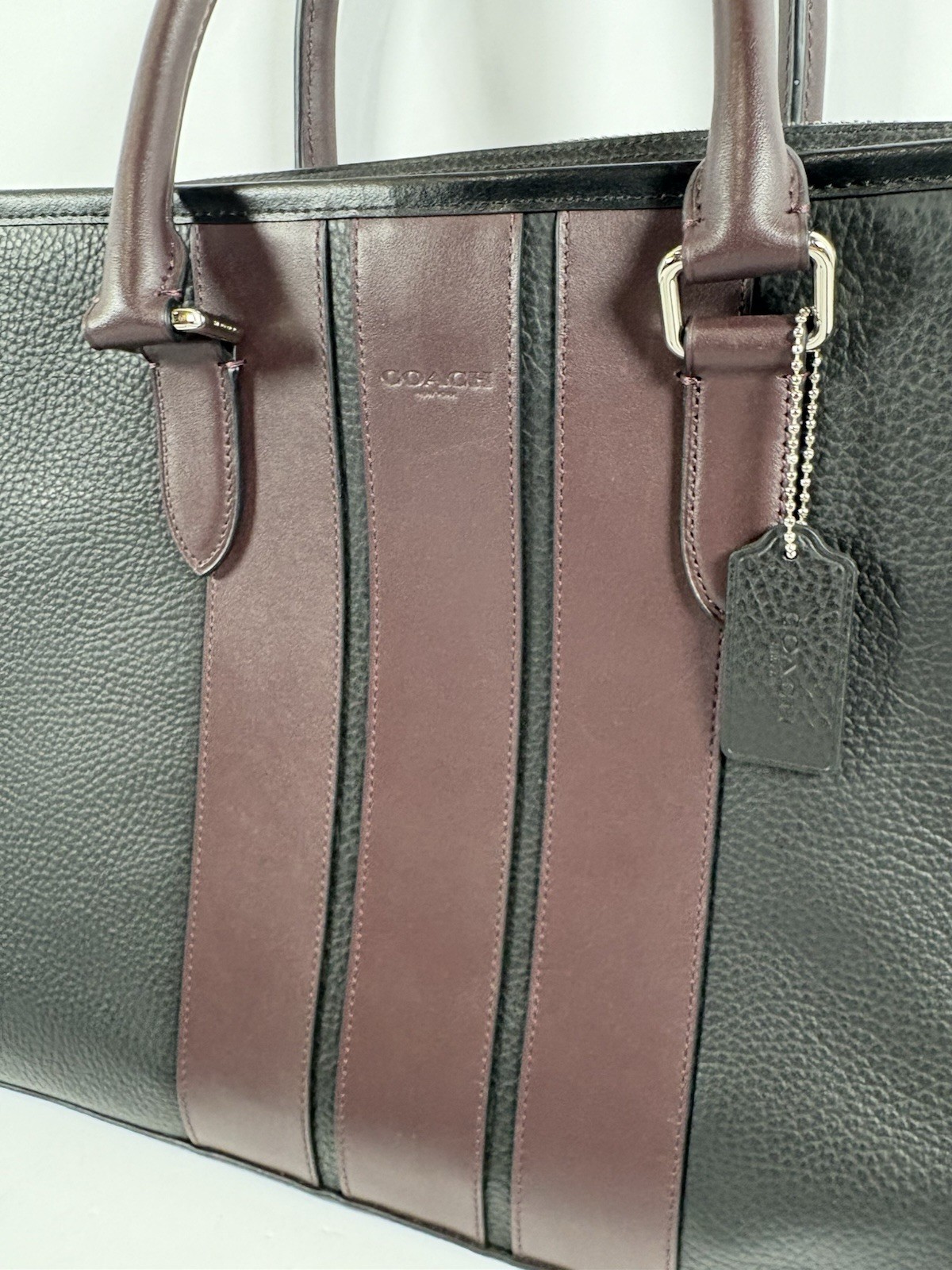 Coach Metropolitan Slim Brief Pebble Leather Laptop Messenger Bag Black F72308