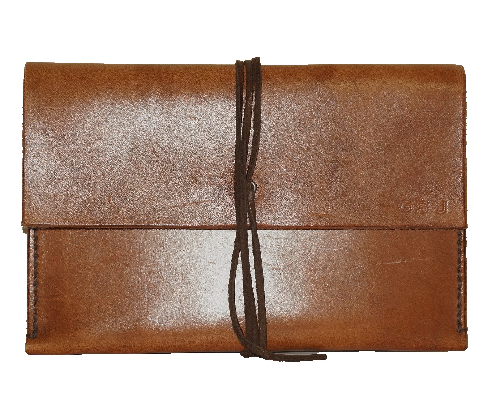 MASON Small Cedar Tan Leather Personalized Wrap-Tie Portfolio 9×6 USA