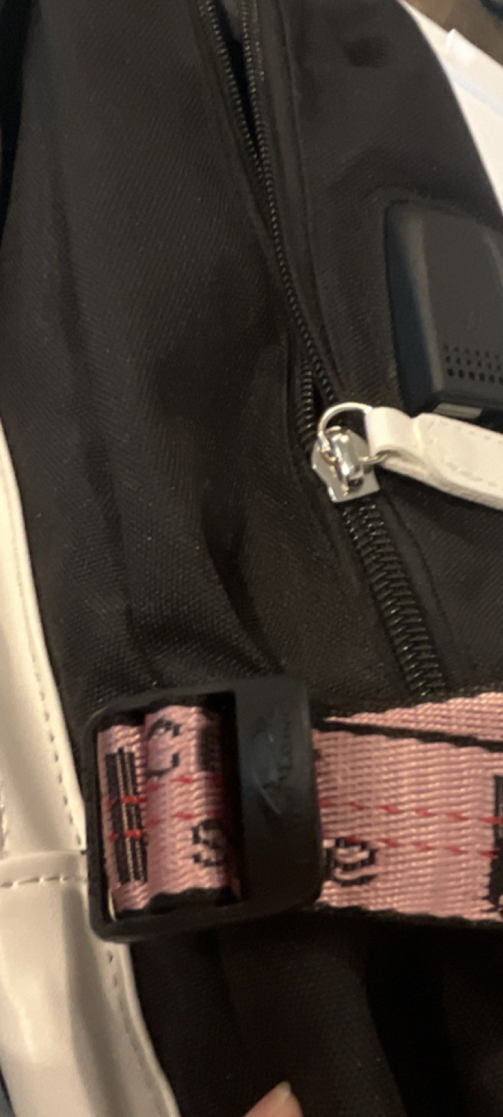 Bevalsa Black White Pink Backpack with USB Port, Audio Pocket, Adjustable Straps
