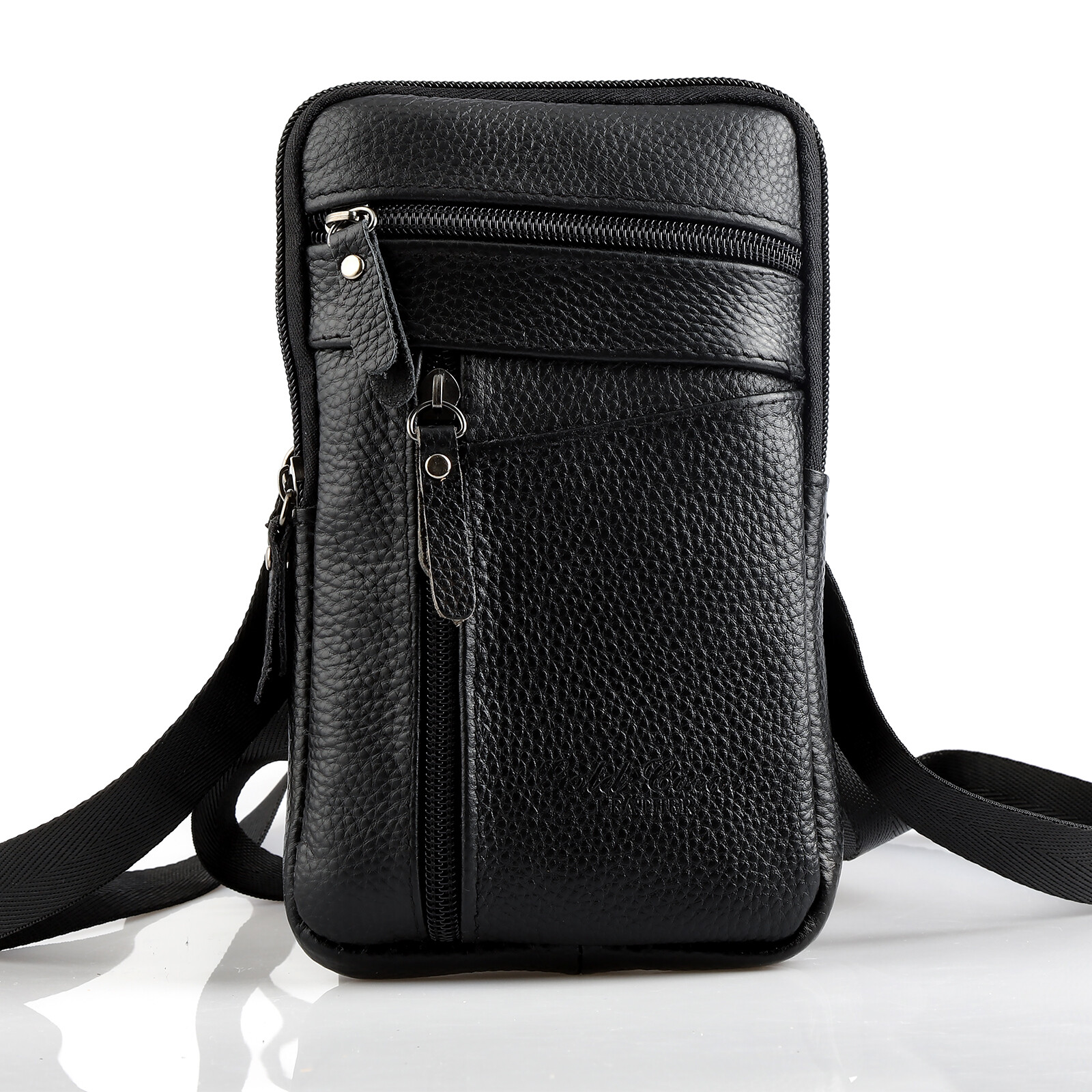 Men Leather Fashion Phone Pouch Belt Bag Shoulder Crossbody Waist Pack Handbag
