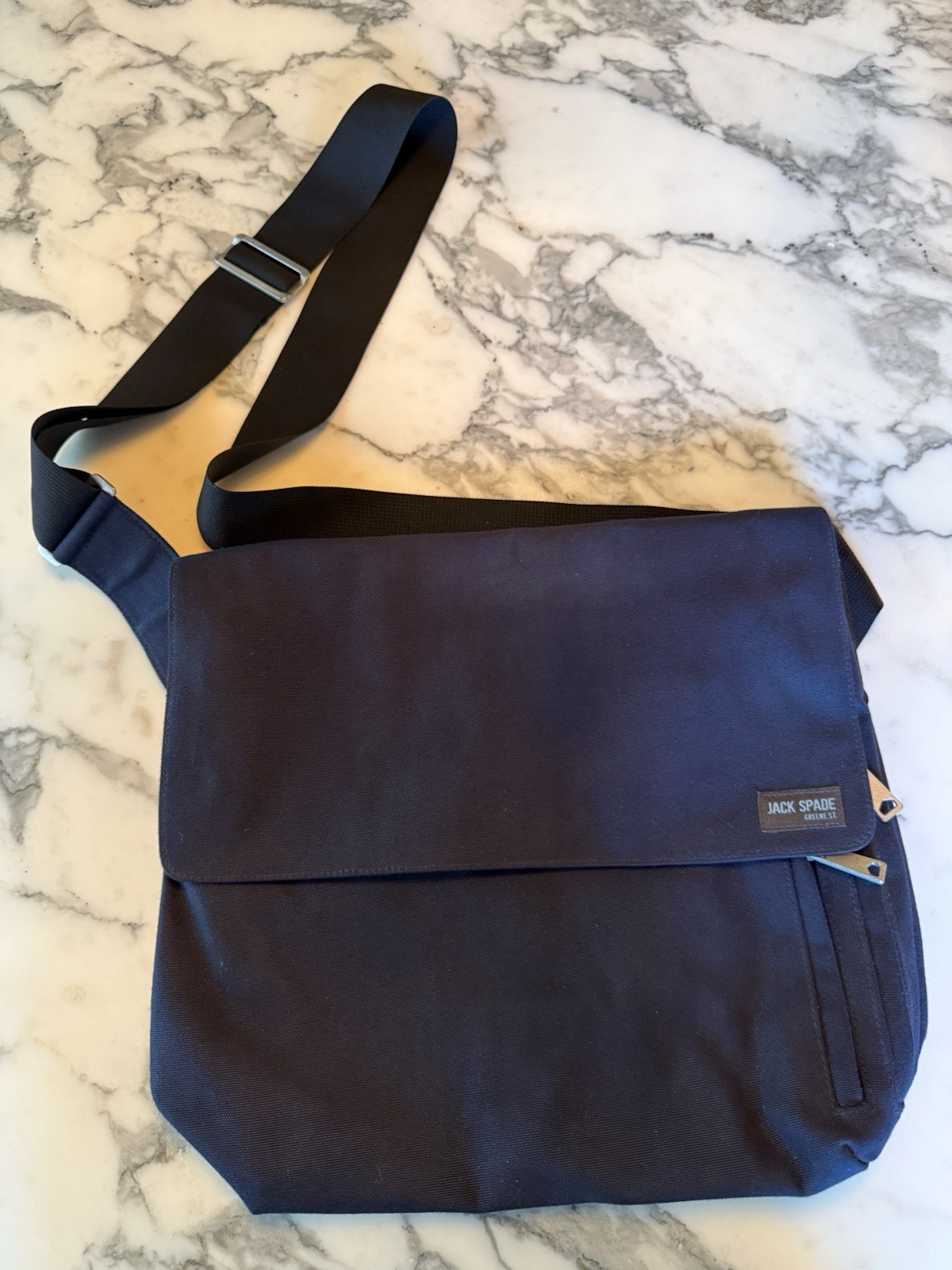 EUC Jack Spade Green Street Messenger Bag Navy Blue/ Orange Lining/ Black Strap