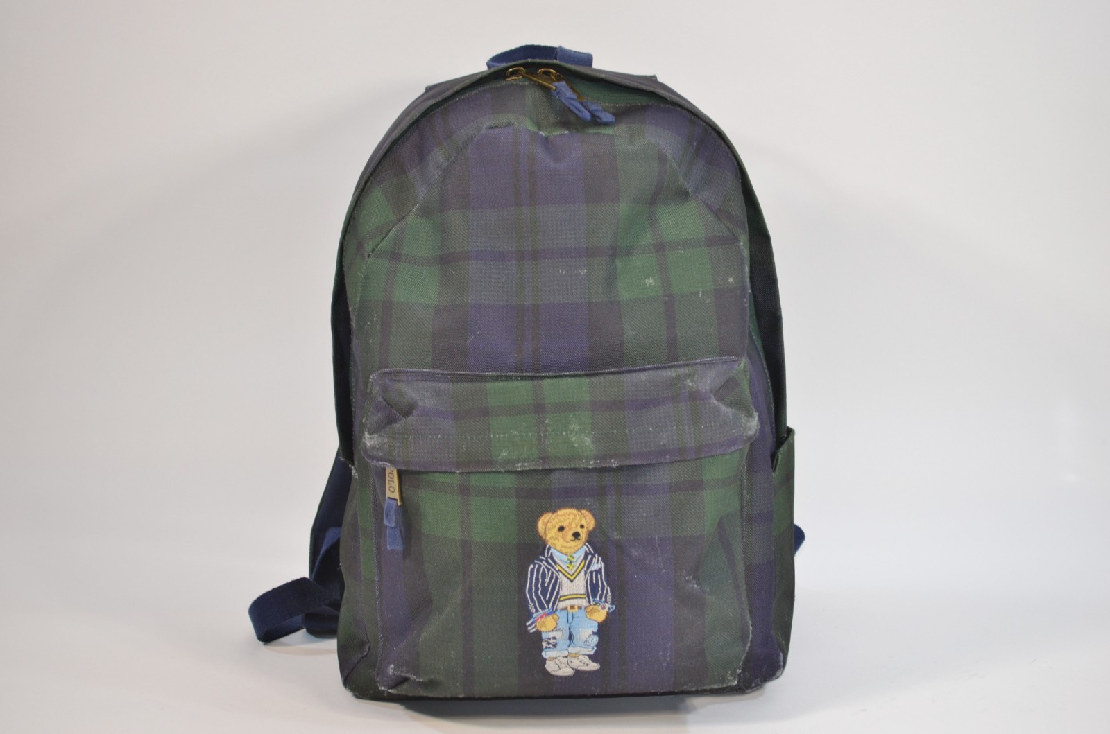 Polo Ralph Lauren Bear Plaid Canvas School Backpack Bag Blue Green