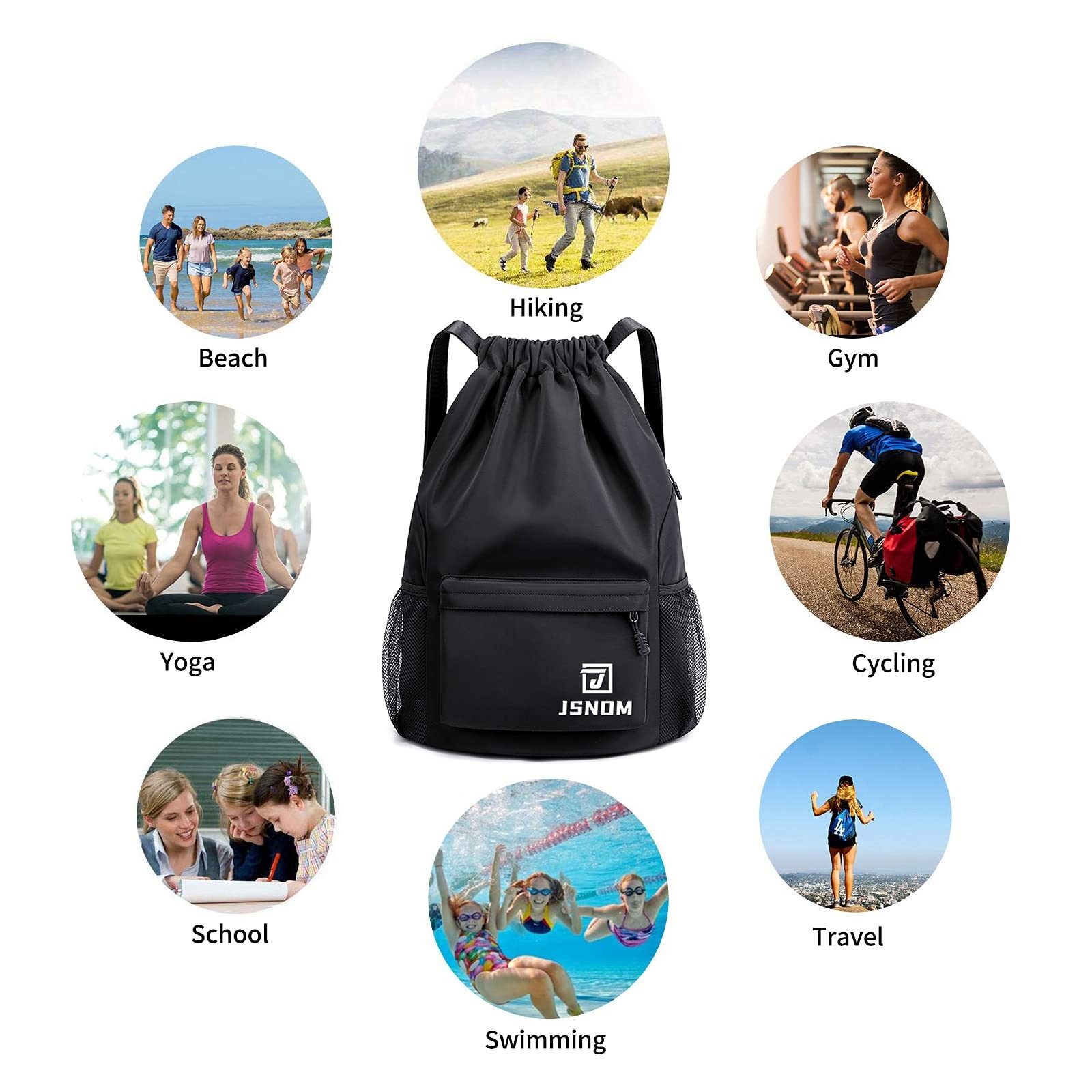 Drawstring Backpack 40x15x47CM Lightweight Gym Bag for Cycling Swimming