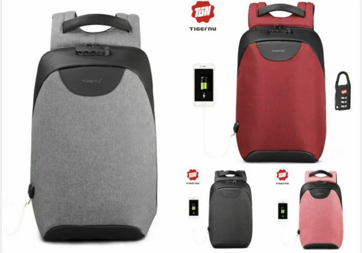 Gray Combination No. TSA Lock USB Charging Laptop School Business Backpack Bag L