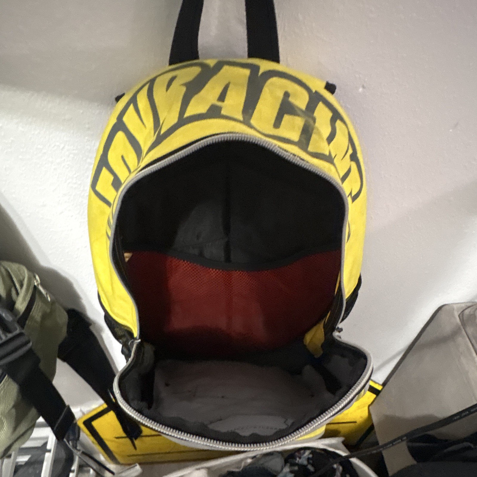 Fox Colorblock Gray Yellow Black Zip Backpack Outer Pockets Adjustable Strap