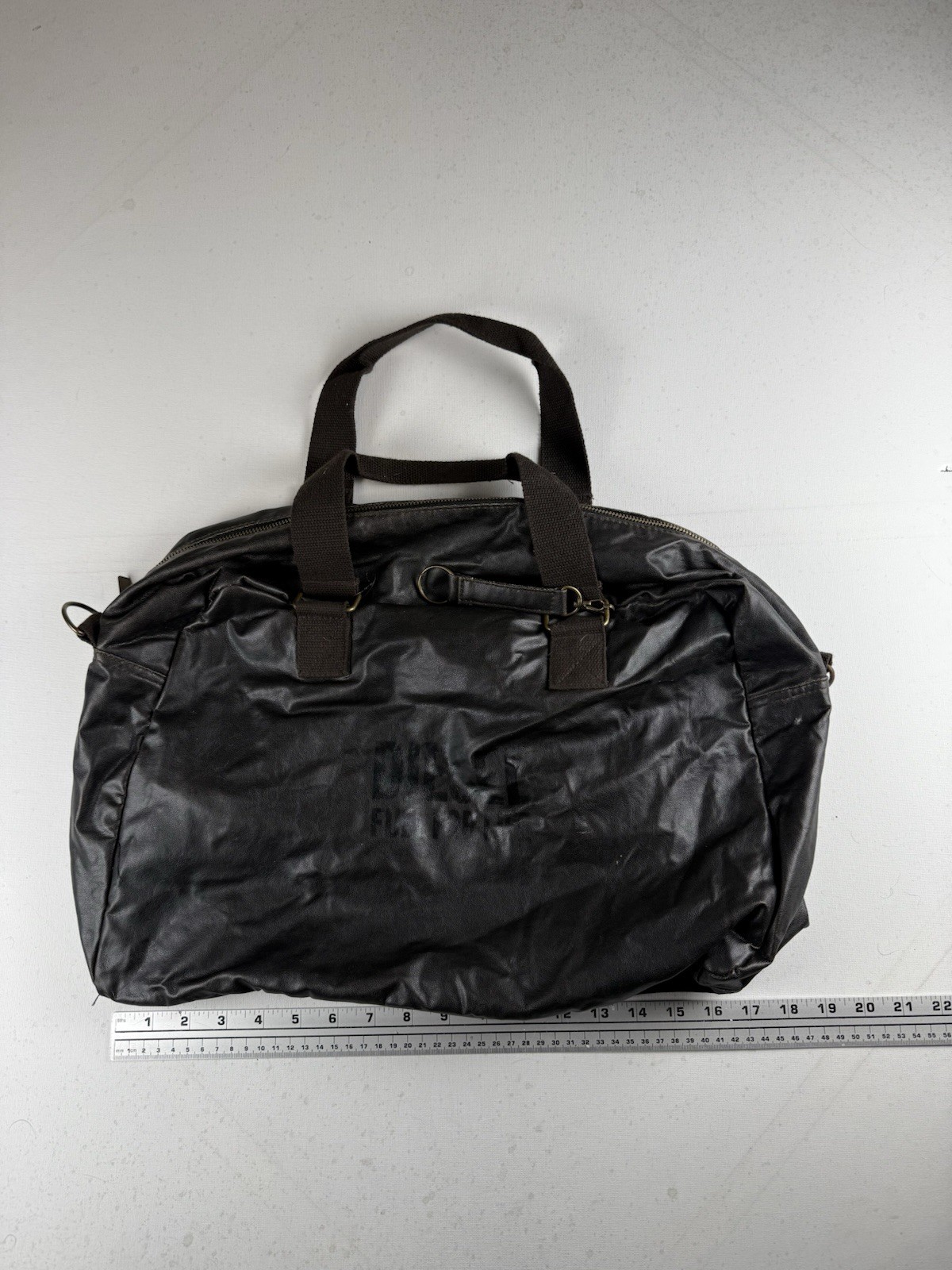 Diesel Fuel For Life Vegan Faux Leather Travel Duffle Gym Bag W/ Strap Brown