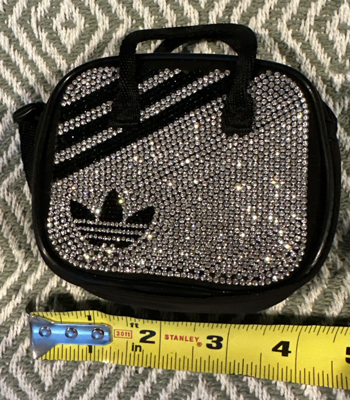 Adidas Originals Faux Crystal Classic Mini Trefoil Bag Card Holder Black Silver