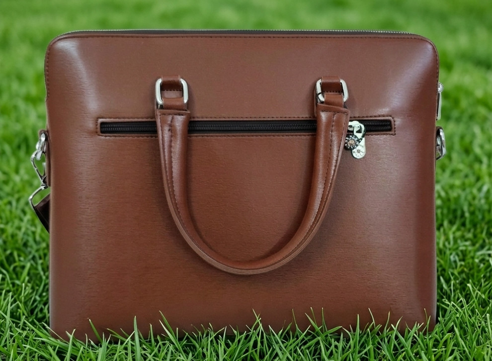 Montblanc Brown Color Leather Briefcase Laptop Bag | Adjustable Strap |Star Logo