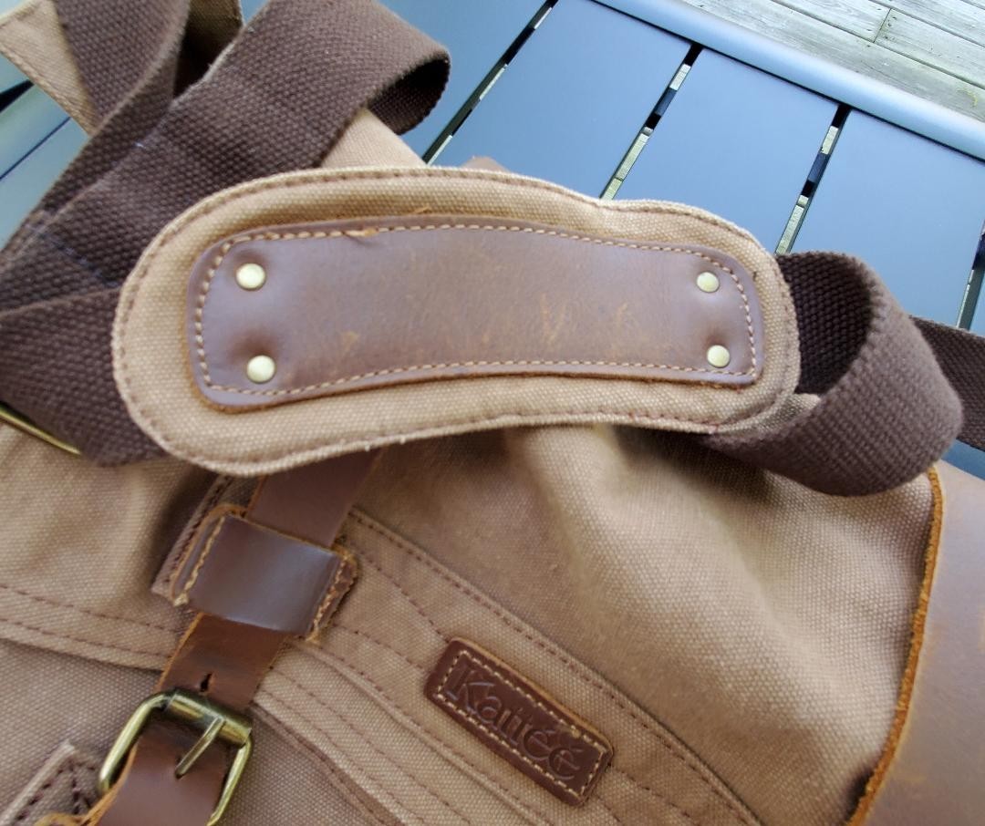 Kattee Brown Canvas & Leather Messenger Shoulder Bag With Adjustable Strap