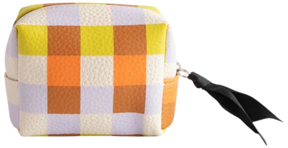 Caroline Gardner Multi Check Ultra Mini Cube Cosmetic Bag – White/Purple/Orange