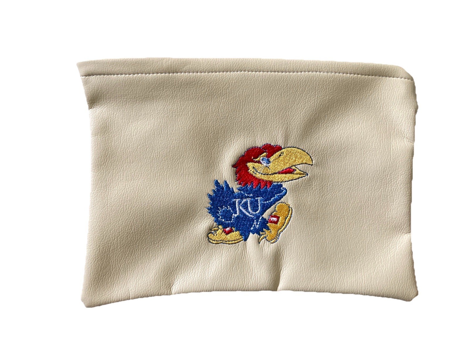 Kansas Jayhawks Zip Pouch Cream Faux Leather Travel Bag Father’s Day Gift