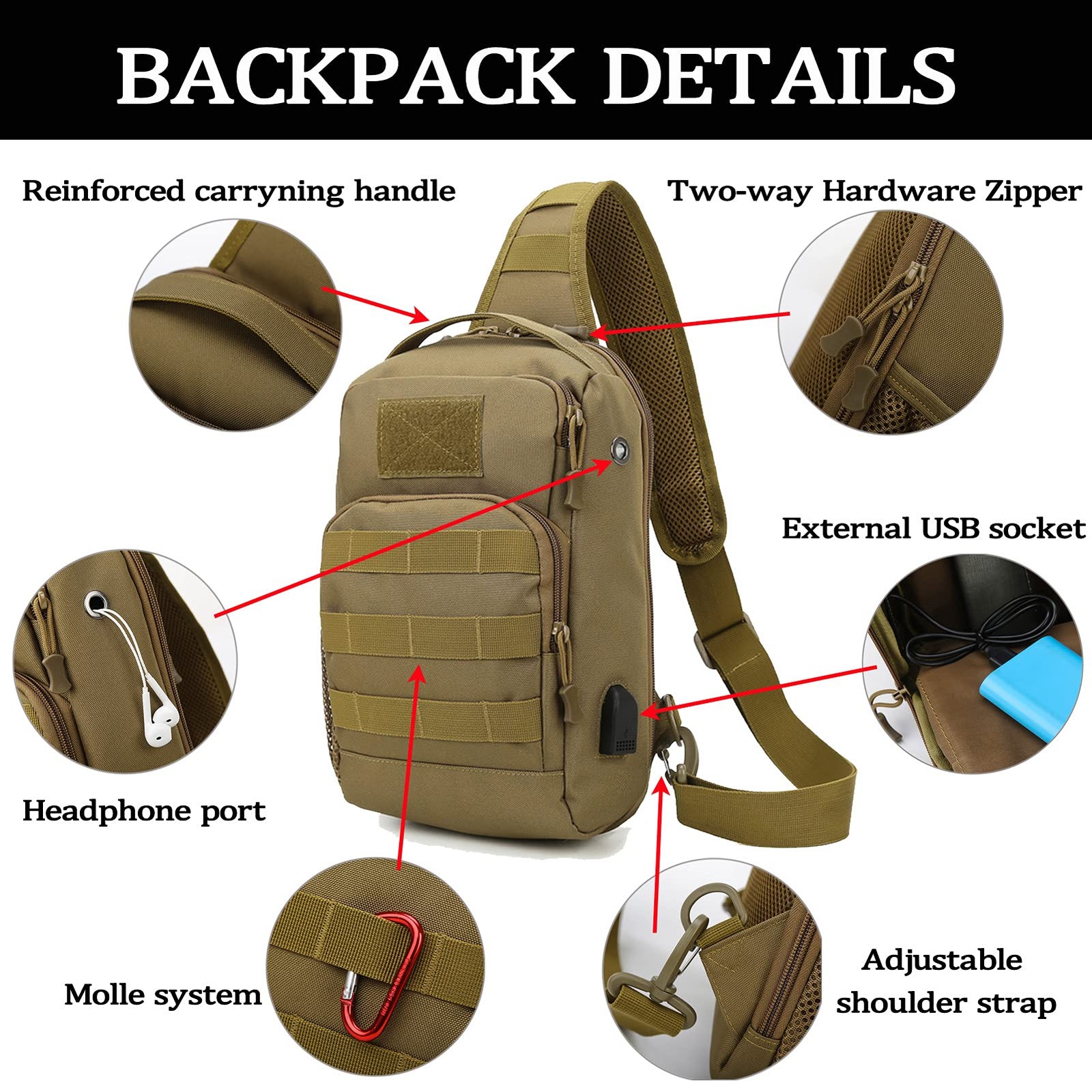 Tactical Shoulder Bag,Molle Shoulder Backpacks,Military Sling Daypack Backpac…