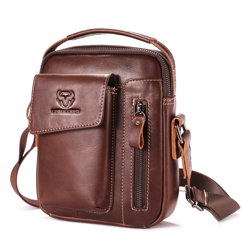 LEBULLBRO Mens Leather Crossbody Sling Bag with Adjustable Strap Shoulder Bag