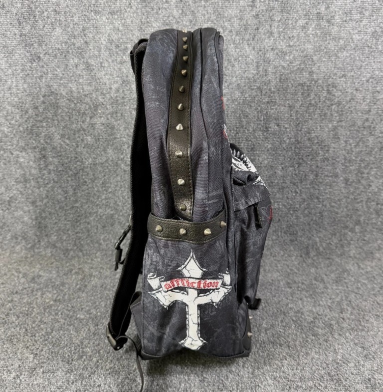 *NEW* Affliction Live Fast Backpack Black Skull Wing Cross Studded Laptop Travel