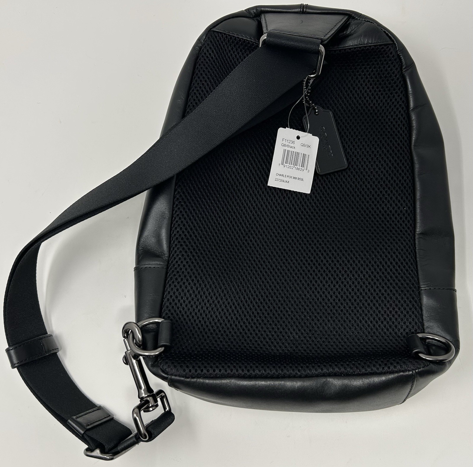Coach Charles Moto Mini Black Leather & Suede Zip Top Sling Pack F11236 NWT D7