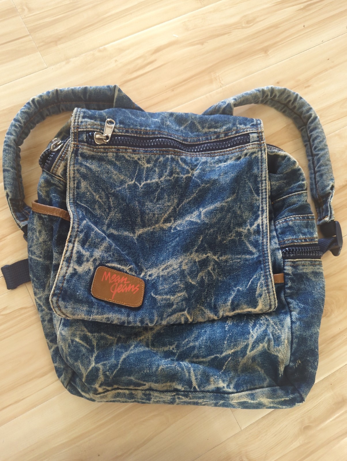 True Vtg Denim Backpack Women Men Grunge Backpack Blue Mean Jeans Laptop *Read