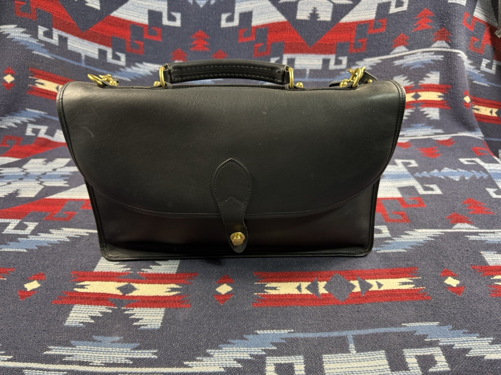 SCHLESINGER Black LEATHER BRIEFCASE Messenger Bag FLAP TOP Case COWHIDE USA Made
