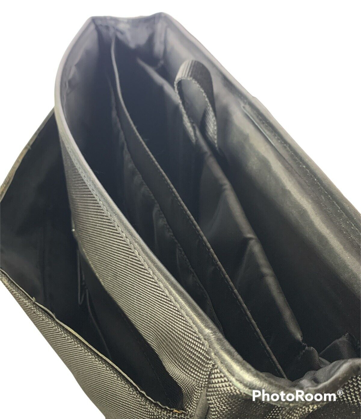 BOSCA Black Leather/Ballistic Nylon Flapover Briefcase Messenger Bag