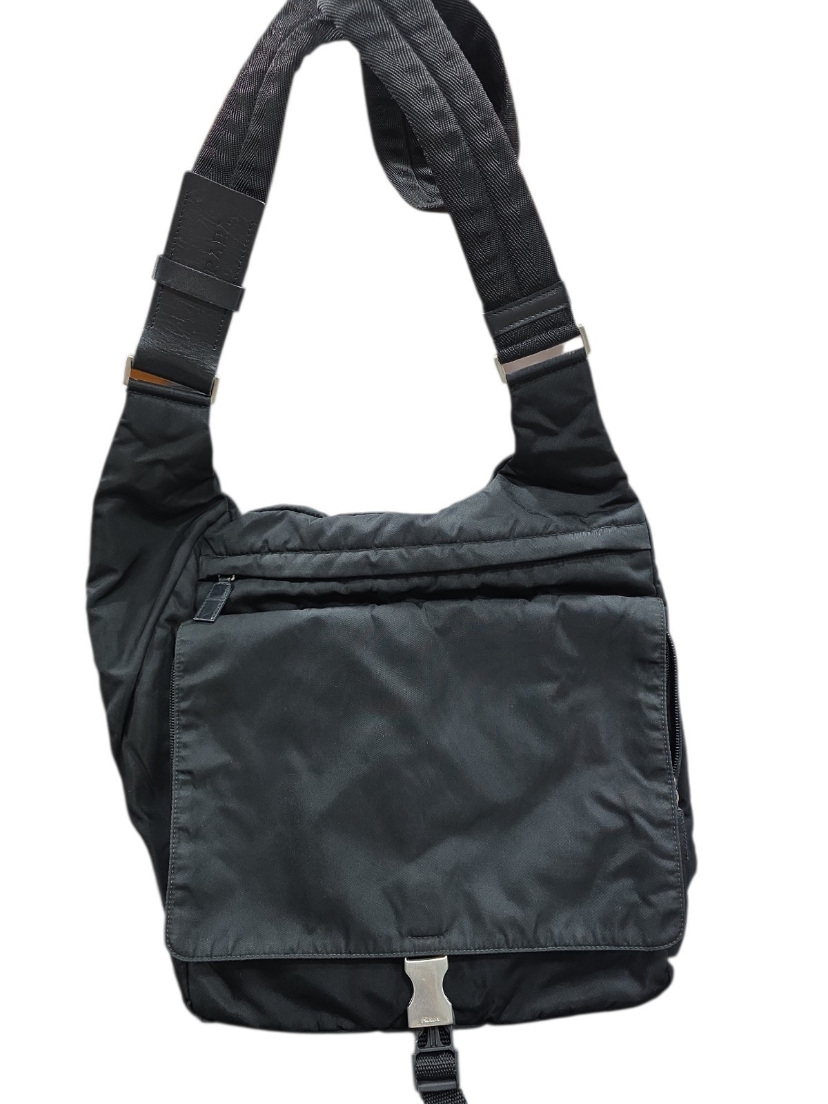 Men’s Black Messenger Crossbody Shoulder Bag Zip & Buckle Adjustable Strap