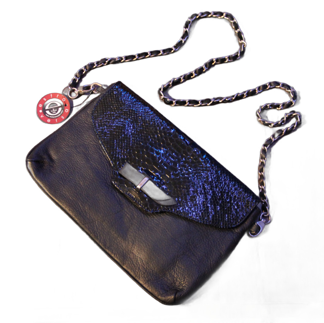 New Genuine Italian Leather w/ Snakeskin Accent Crossbody Bag | Estro Versa