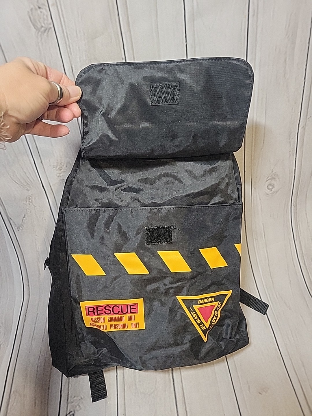Vintage Bugle Boy Equipment Backpack Nylon Black Jet Blast Rescue/W Sticker…