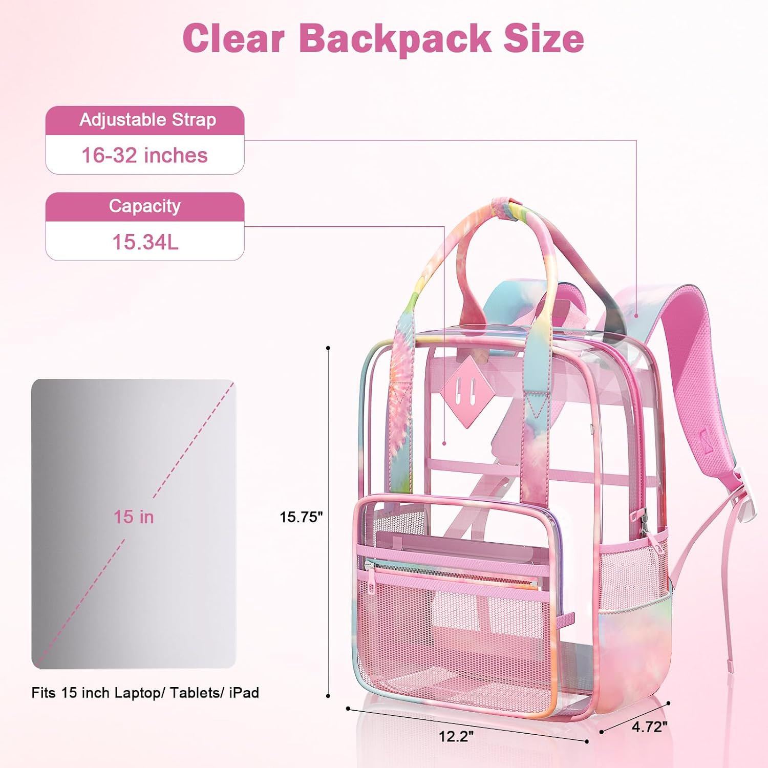 Clear Backpack Heavy Duty, PVC Clear Bag for Stadium Events See through Pink Boo