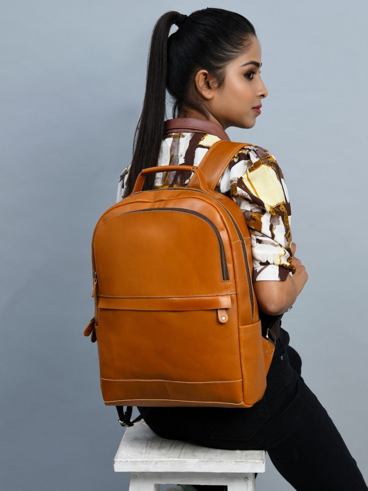 15 In Backpack Shoulder Bag Buffalo Leather Laptop Rucksack Office Handbags