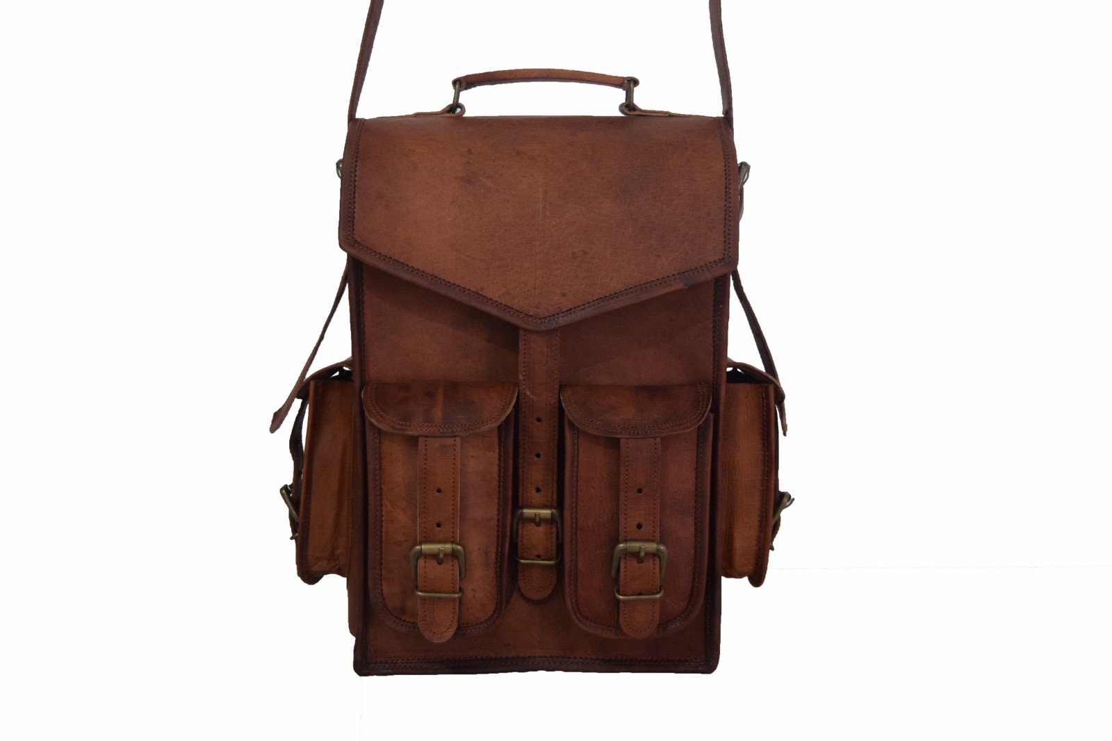 Leather Backpack Convertible Messenger Bag Laptop Satchel Rucksack Shoulder14 In