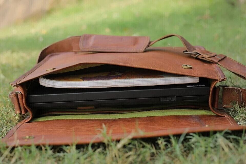 Leather Messenger Bag 15 In Laptop Satchel Office School Crossbody Shoulder Bag