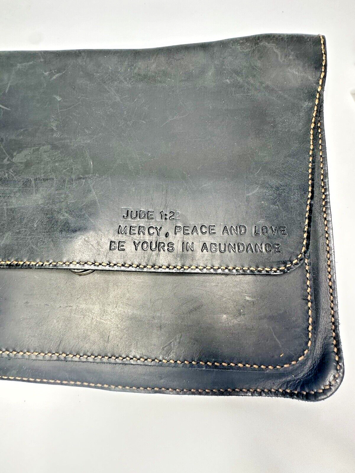 Attache Black Leather Handmade Briefcase Jude 1:2 Mercy Peace Love Abundance